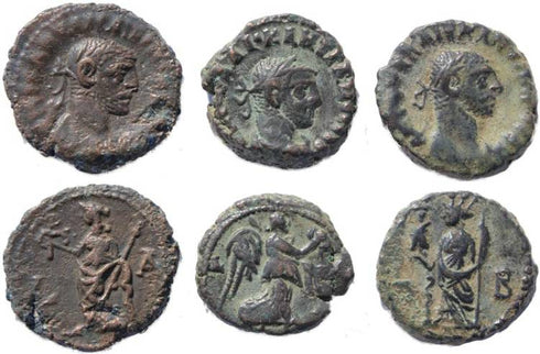 3 Diocletian Potin Tetradrachms minted in Alexandria, Egypt